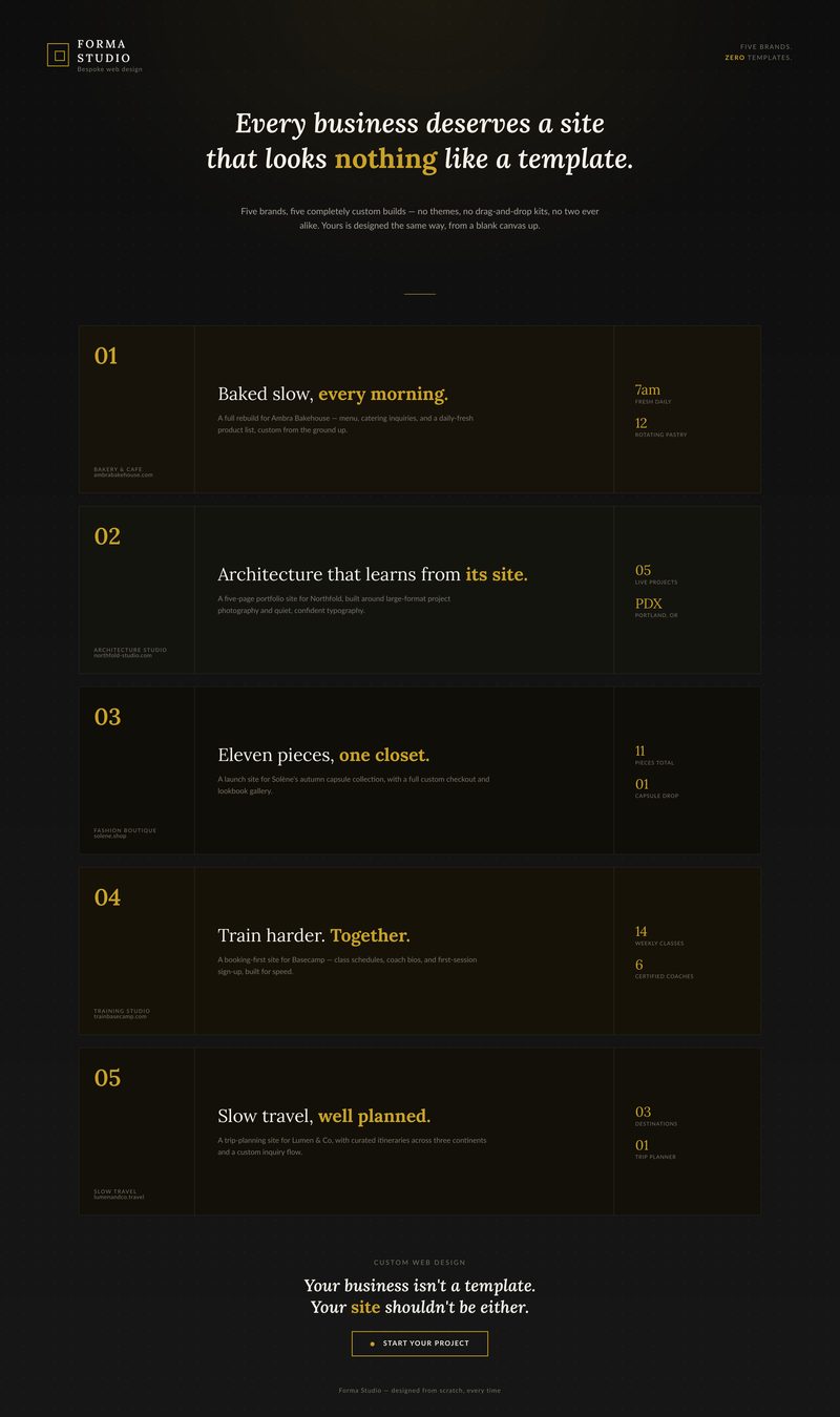 Web design concept: luxury noir stacked layout